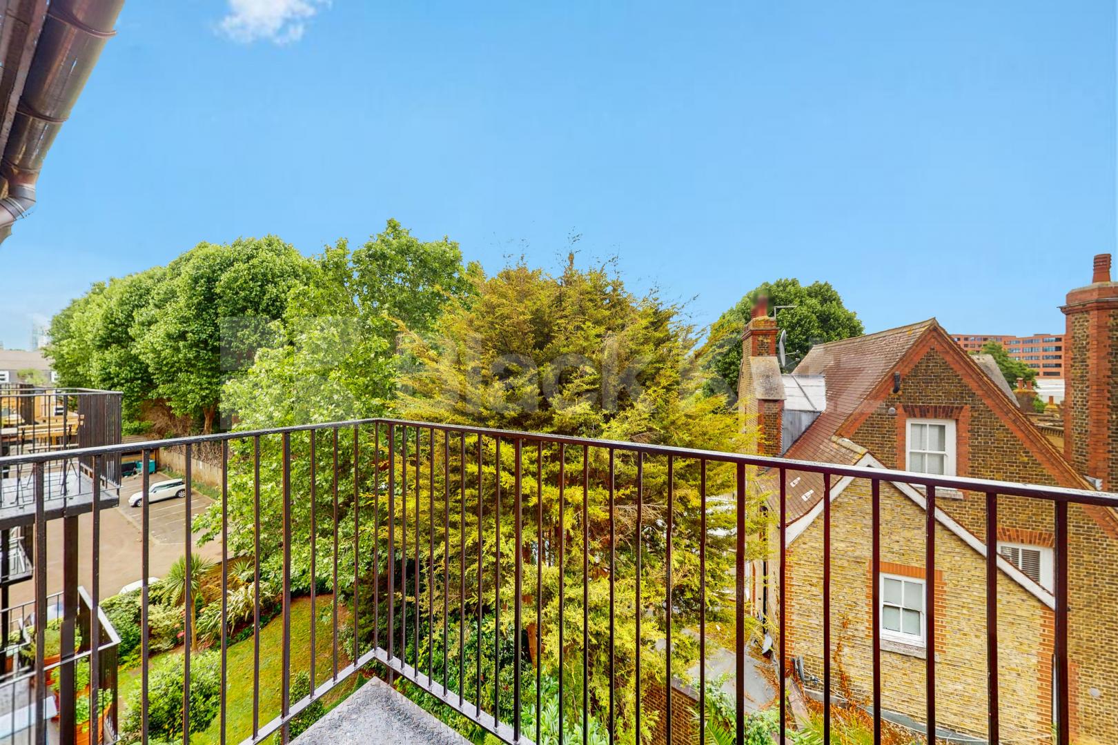 Top floor private development with charming balcony, communal gardens & parking Towergate , Pages Walk 